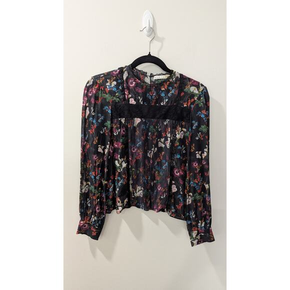 Alice + Olivia Angeline Silk Pintuck Floral Blouse - Picture 3 of 6